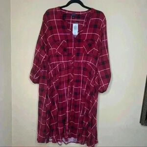 Torrid RED PLAID CHALLIS SHIRT DRESS Sz 2